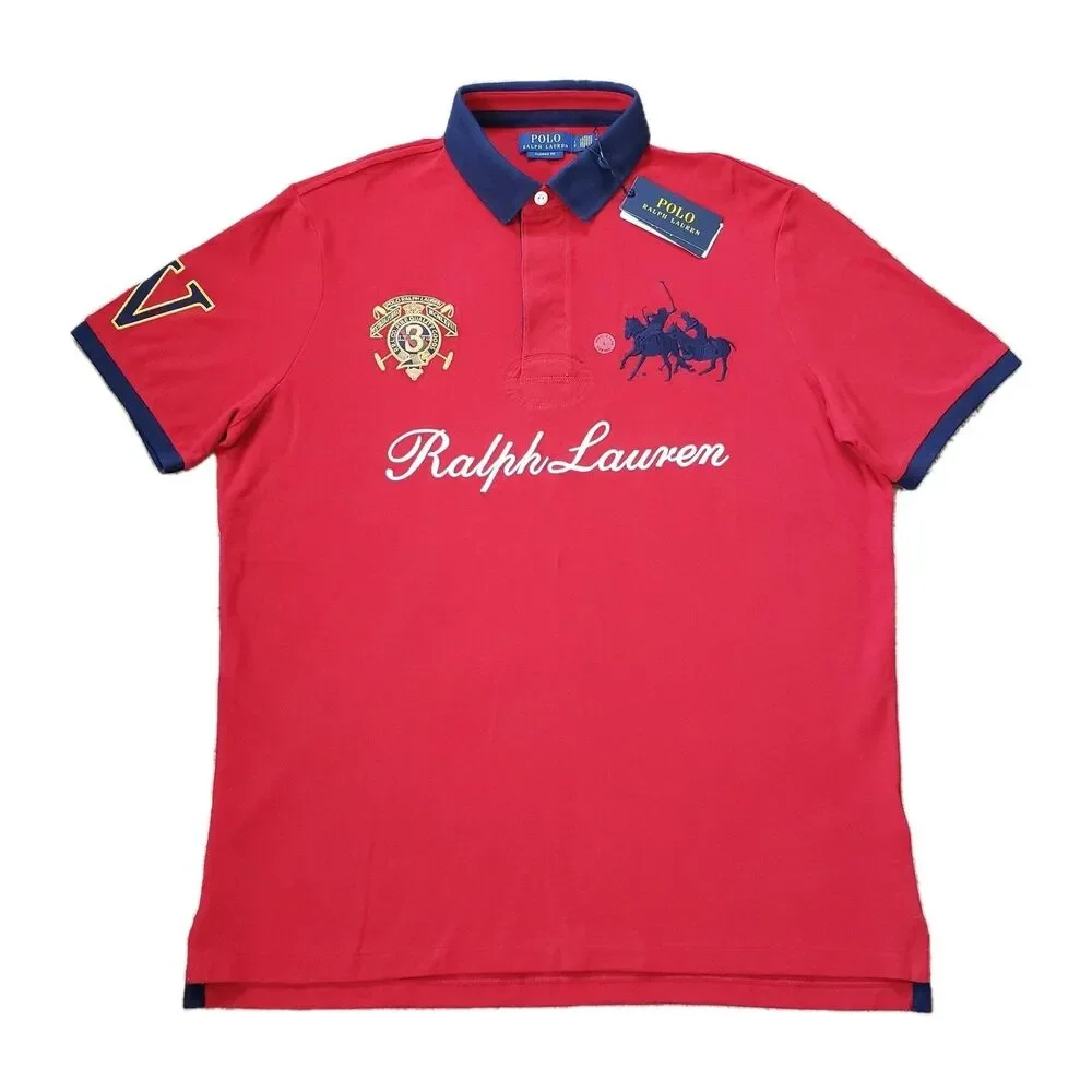 NWT Polo Ralph Lauren Sz Large Mens Classic Fit Dual Crest Red Mesh Polo Shirt